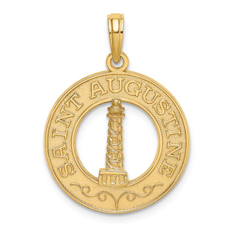 14k Yellow Gold Textured Saint Augustine with Lighthouse Circle Charm