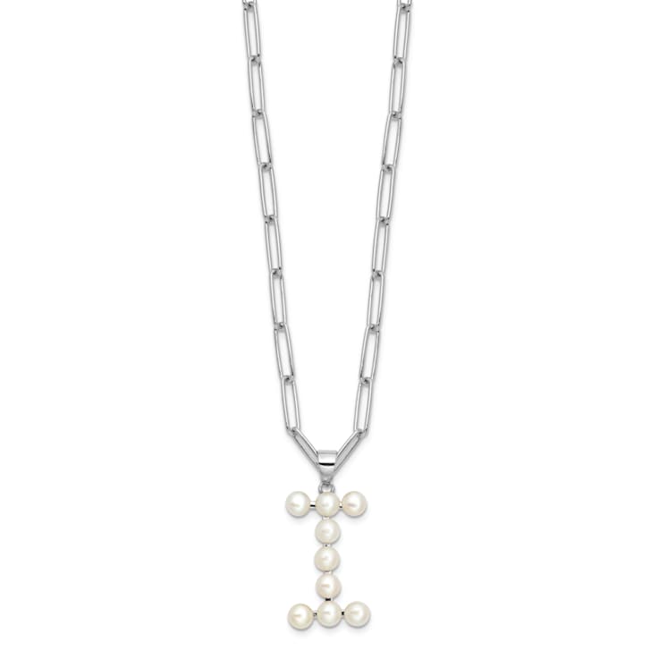 Rhodium Over Sterling Silver 3-5.5mm Freshwater Cultured Pearl LETTER I
18-inch Necklace