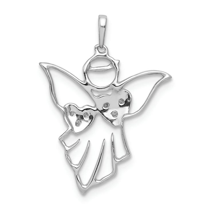 Rhodium Over 14k White Gold Diamond Angel Pendant