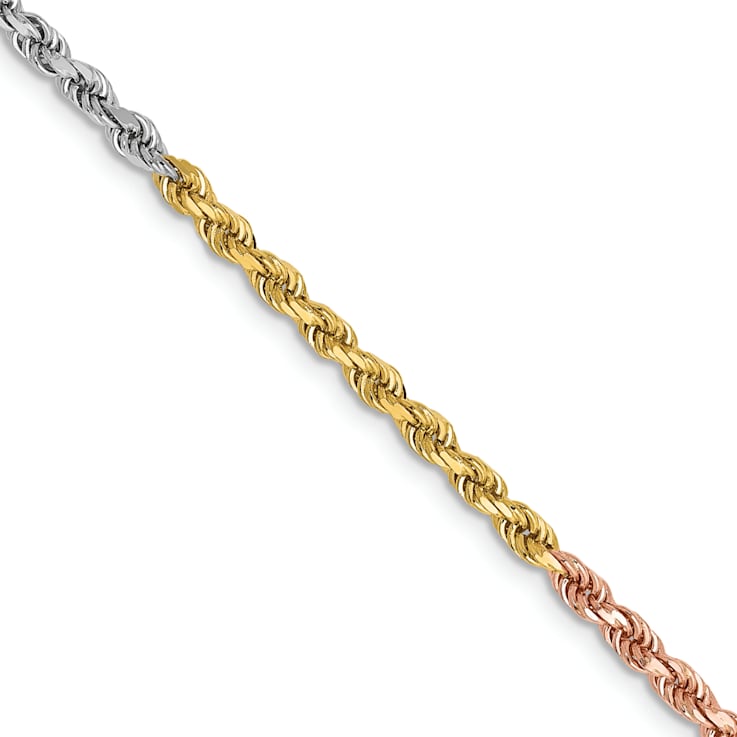 14k Yellow Gold, 14k White Gold and 14k Rose Gold 2.5mm Solid
Diamond-Cut Rope 16 Inch Chain