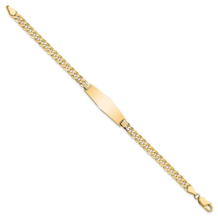 14k Yellow Gold Soft Diamond Shape Flat Curb Link ID Bracelet