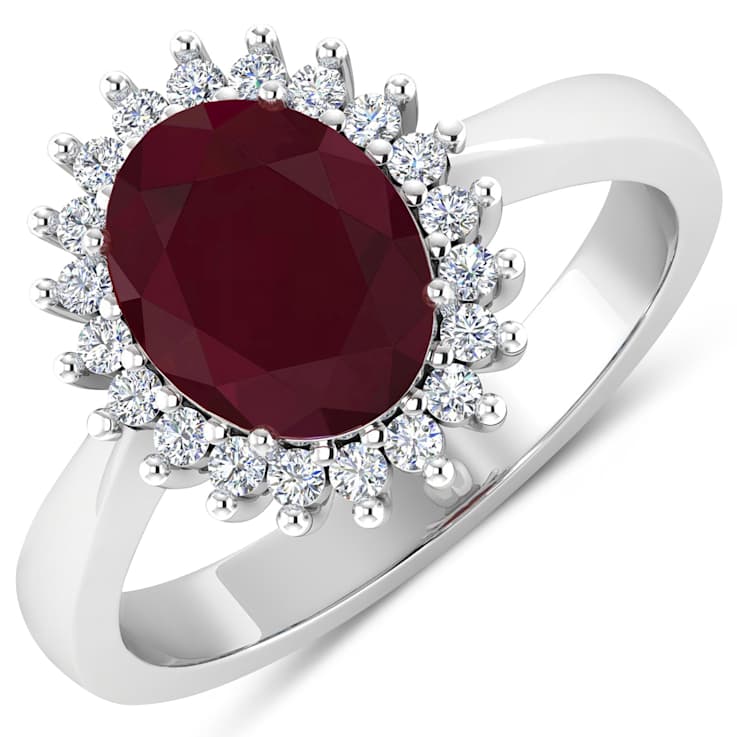 1.69ctw Red Ruby and Diamond 14K White Gold Halo Ring
