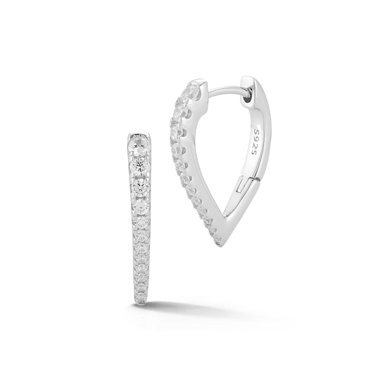 Rachel Zoe CZ Graduated Dagger Hoop Earrings in Rhodium Over Sterling Silver