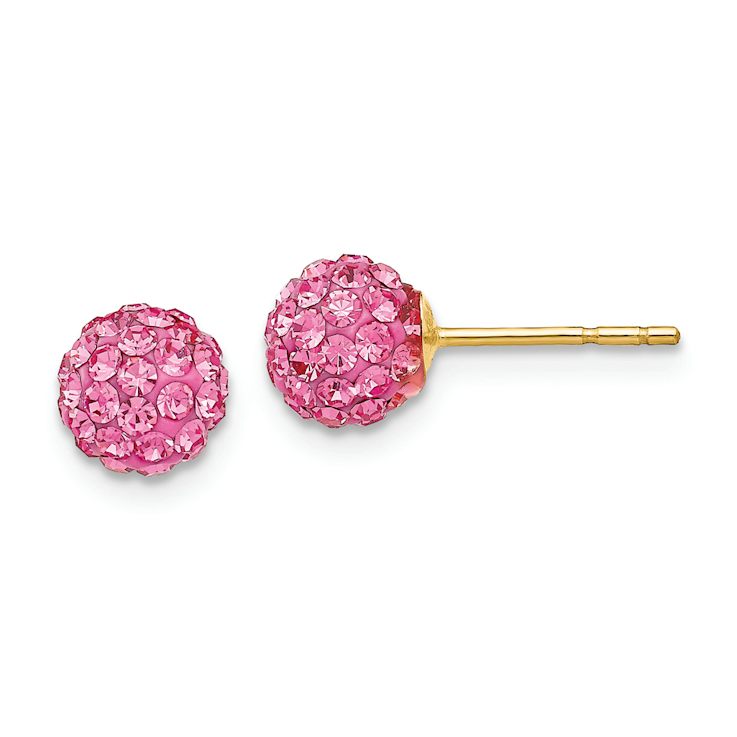14k Yellow Gold Rose Crystal 6mm Stud Earrings
