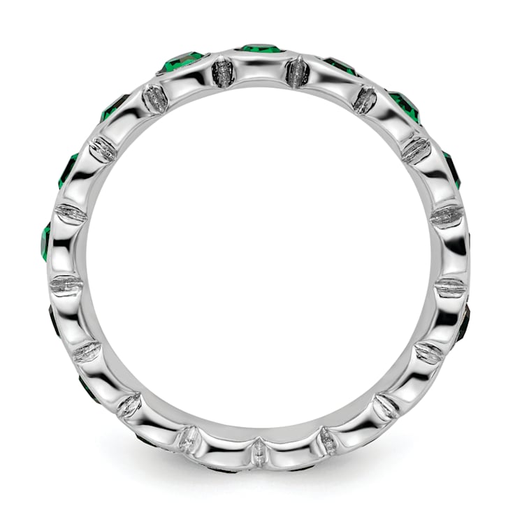 Sterling Silver Stackable Expressions Green Crystal Ring