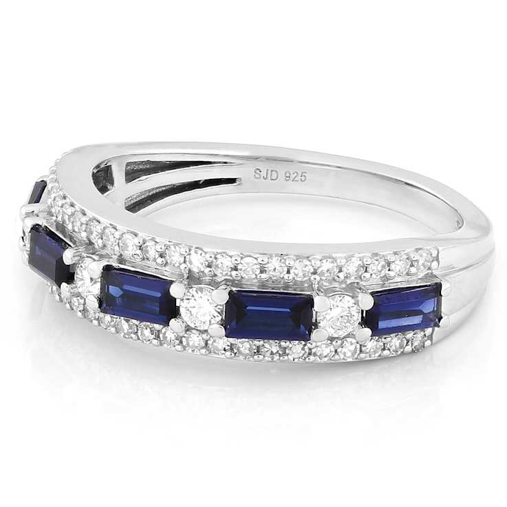 Polished Lab-Created Sapphire And Lab-Grown Diamond Band Ring In
Sterling Silver