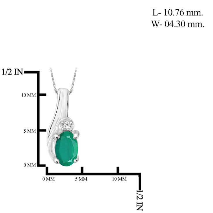 Green Emerald with White Diamond Accent Rhodium Over Sterling Silver
Pendant with Chain 0.30ctw