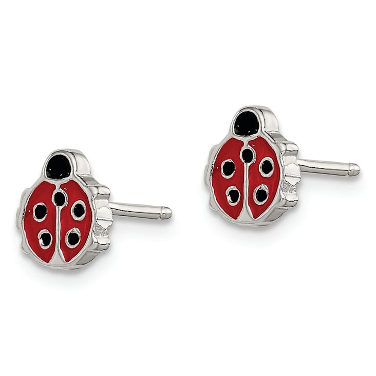 Sterling Silver and Enamel Ladybug Children's Post Earrings