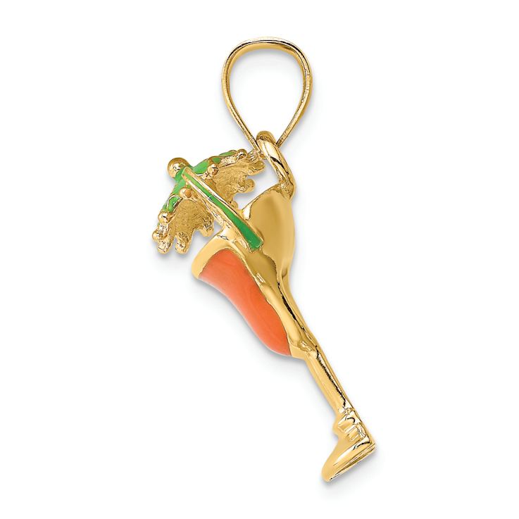 14k Yellow Gold Multi-Color Enameled Margarita Drink with Umbrella and
Lime Charm