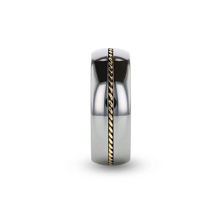 GOLDWYN Braided 14k Gold Inlay Domed Tungsten Ring 8mm