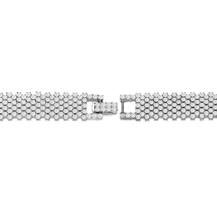 CZ Pave Link Bracelet In White Rhodium Over Brass
