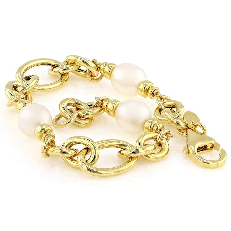 Cultured Freshwater Pearl Station Bracelet In 18K Gold Over Bronze 8mm
Lobster Clasp