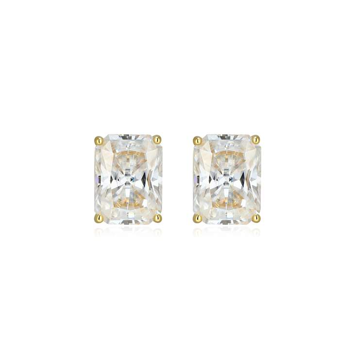 Emerald Cut Moissanite 14k Yellow Gold Over Silver Stud Earrings 3.50ctw DEW