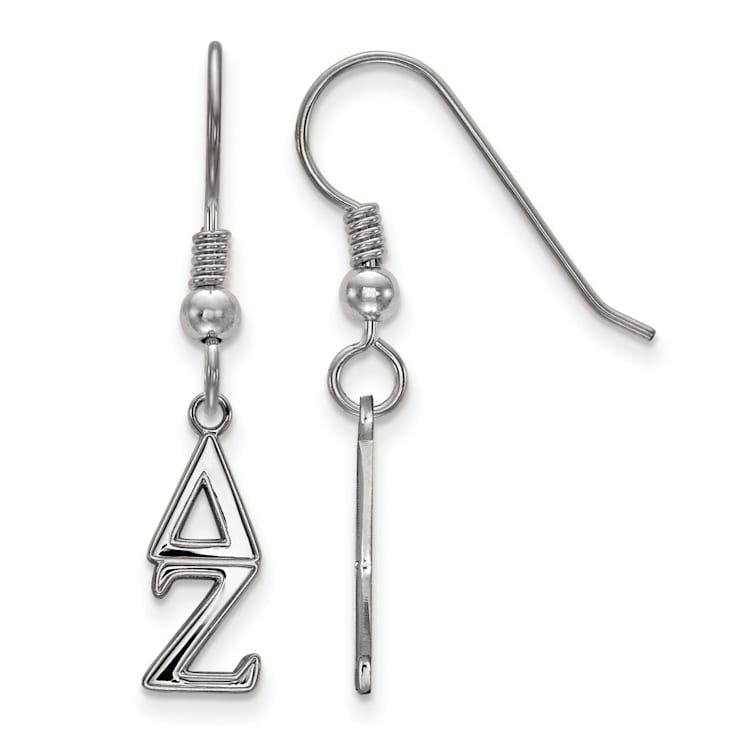 Rhodium Over Sterling Silver LogoArt Delta Zeta Small Dangle Earrings