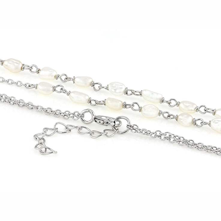 Freshwater Pearl Necklace In Sterling Silver 16.5 Inch