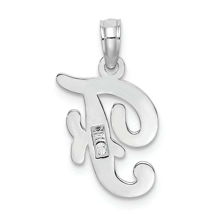 Rhodium Over 14k White Gold Polished Script Letter F Initial Pendant