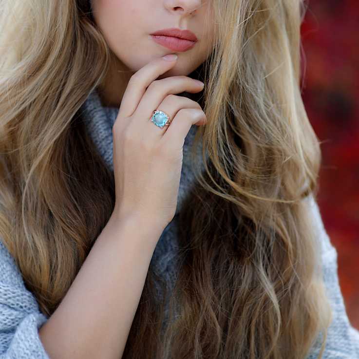 9ctw Sky Blue and White Topaz Split Shank Cocktail Ring in Sterling Silver