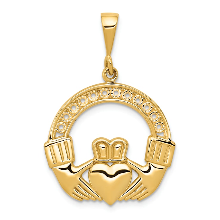 14k Yellow Gold Textured Claddagh Pendant