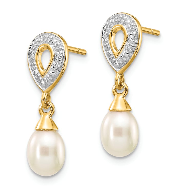 14K Yellow Gold 7x5mm White Teardrop Freshwater Cultured Pearl 0.01ct
Diamond Dangle Earrings