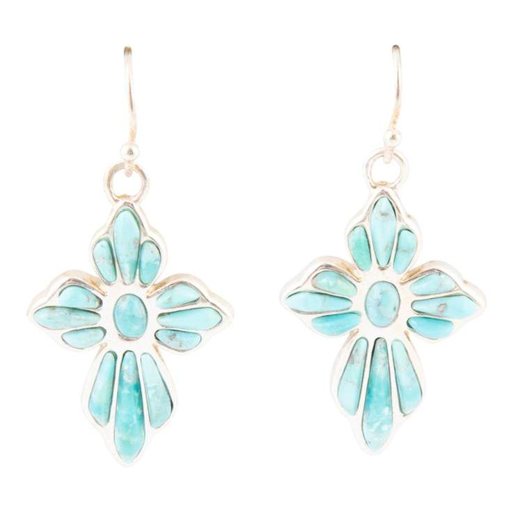 Barse Jewelry Blue Composite Turquoise Cross Sterling Silver Dangle Earrings