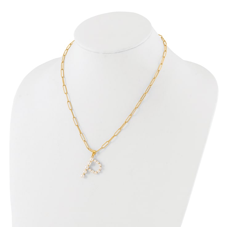 Gold Tone Sterling Silver 3-5.5mm Freshwater Cultured Pearl LETTER P
18-inch Necklace