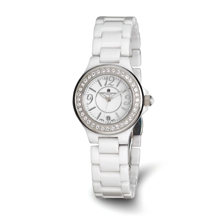 Ladies Charles Hubert White Ceramic Crystal Bezel Watch