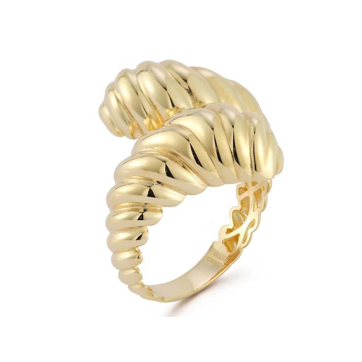 Bellissima Gold 14K Yellow Gold Ridged Bypass Ring