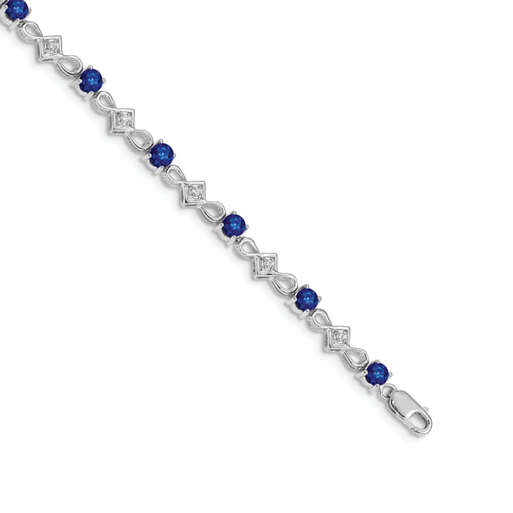Rhodium Over 14k White Gold Diamond and Sapphire Bracelet