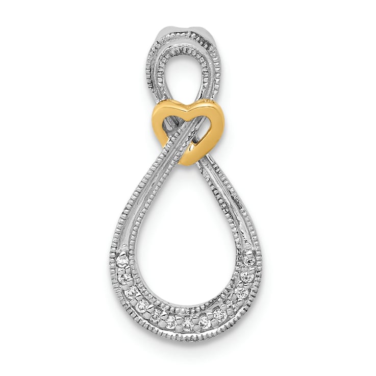 14K Two-tone Textured 1/20ct. Diamond Infinity with Heart Chain Slide Pendant