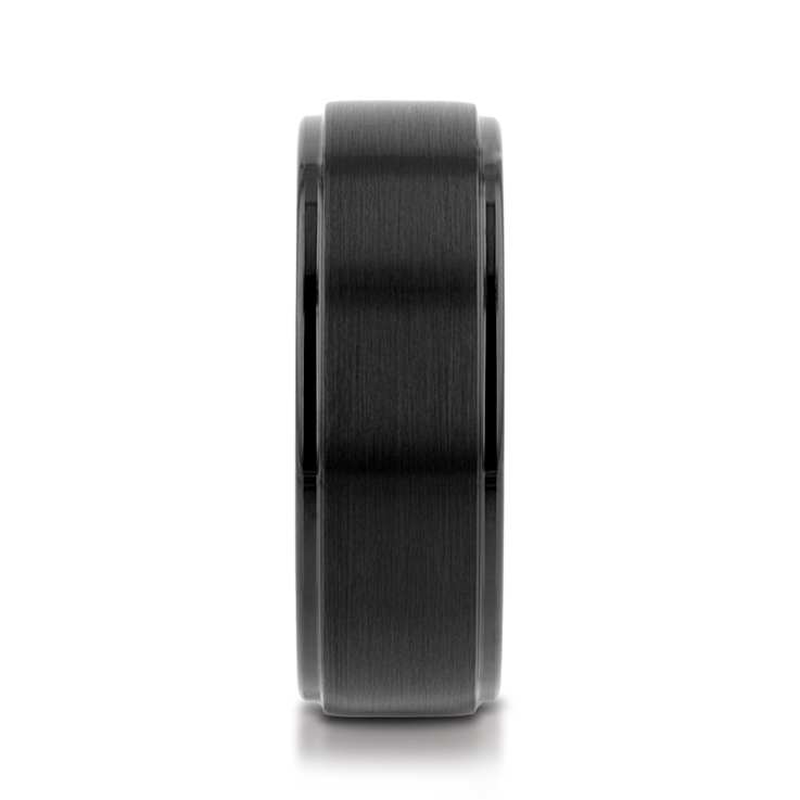 ORION Flat Black Tungsten Ring with Brushed Raised Center and Polished
Step Edges 8mm