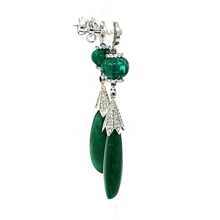 46.00 Ctw Emerald and 1.00 Ctw White Diamond Earring in 18K WG