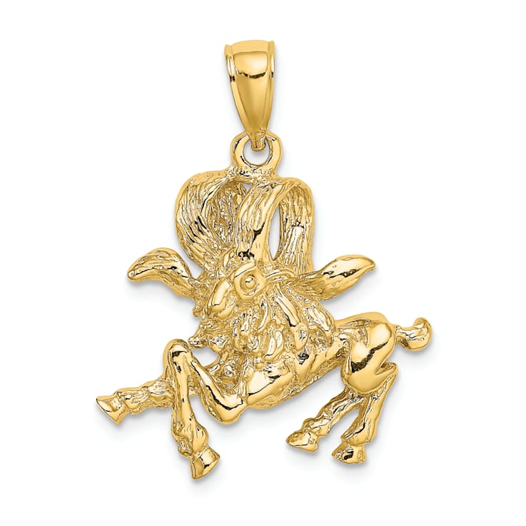 14k Yellow Gold 3D Textured Large Aries Zodiac pendant