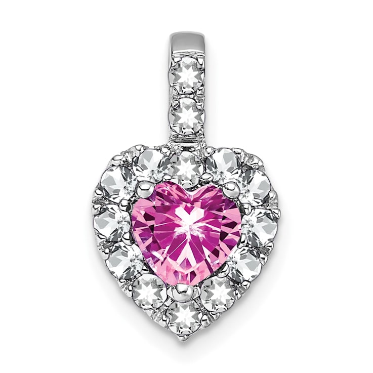 Rhodium Over 14k White Gold Lab Created Pink Sapphire and White Topaz
Halo Heart Pendant