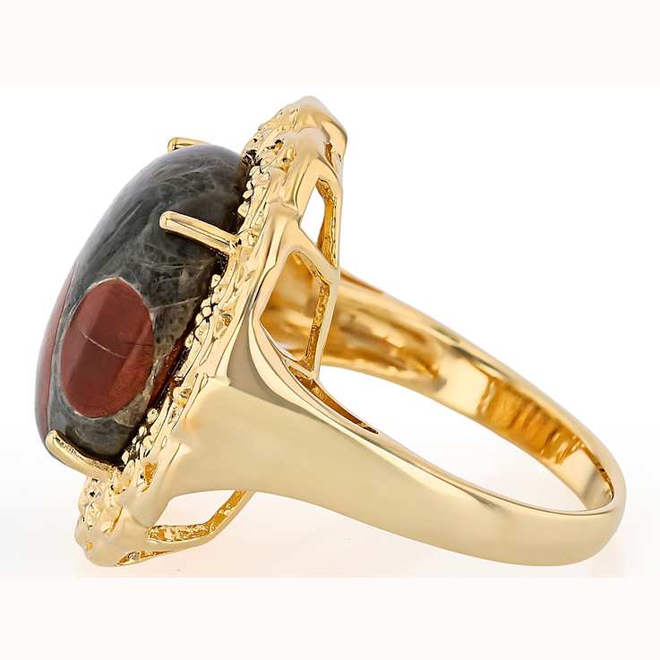 Peanut Obsidian Round Solitaire Ring In 18K Gold Over Sterling Silver 16mm