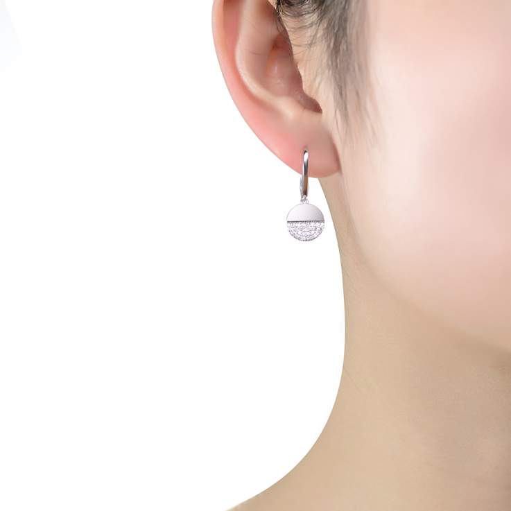 CZ Pave Hook Drop Earrings In Sterling Silver
