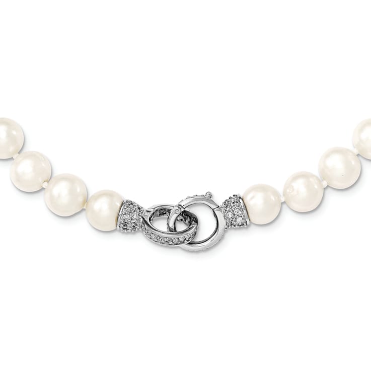 Rhodium Over Sterling Silver 9-10mm White FWC Pearl Cubic Zirconia Clasp
Adjustable Necklace