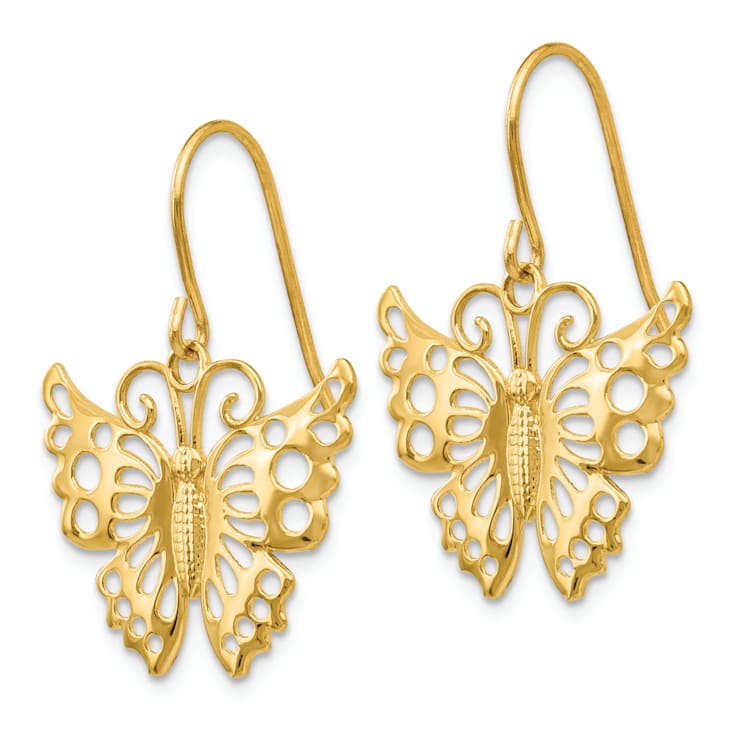 14k Yellow Gold Butterfly Dangle Earrings