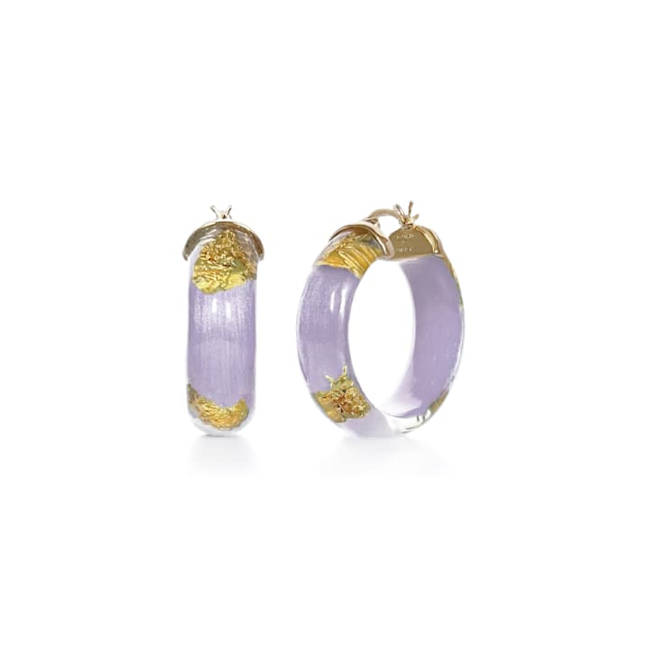 14K Yellow Gold Over Sterling Silver Mini Gold Leaf Acrylic Hoops in Lavender