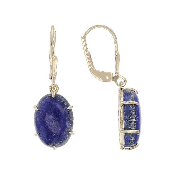 Lapis Lazuli Oval Dangle Earrings In 18K Gold Over Sterling Silver 14x10mm