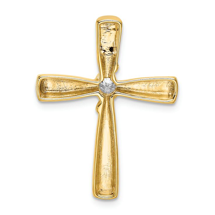 14k Yellow Gold Polished Diamond Cross Chain Slide Pendant