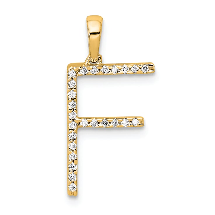 14K Yellow Gold Diamond Letter F Initial Pendant