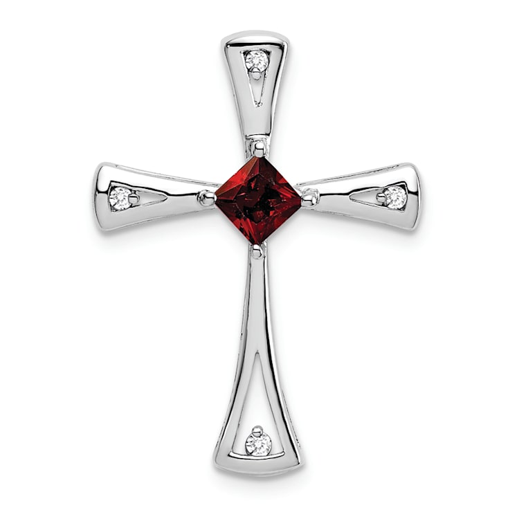 ネックレス・ペンダント J.GRACELET Frame Cross Necklace ( 2 COLOR) Rhodium Over 14k White Gold Garnet and Diamond Cross Chain