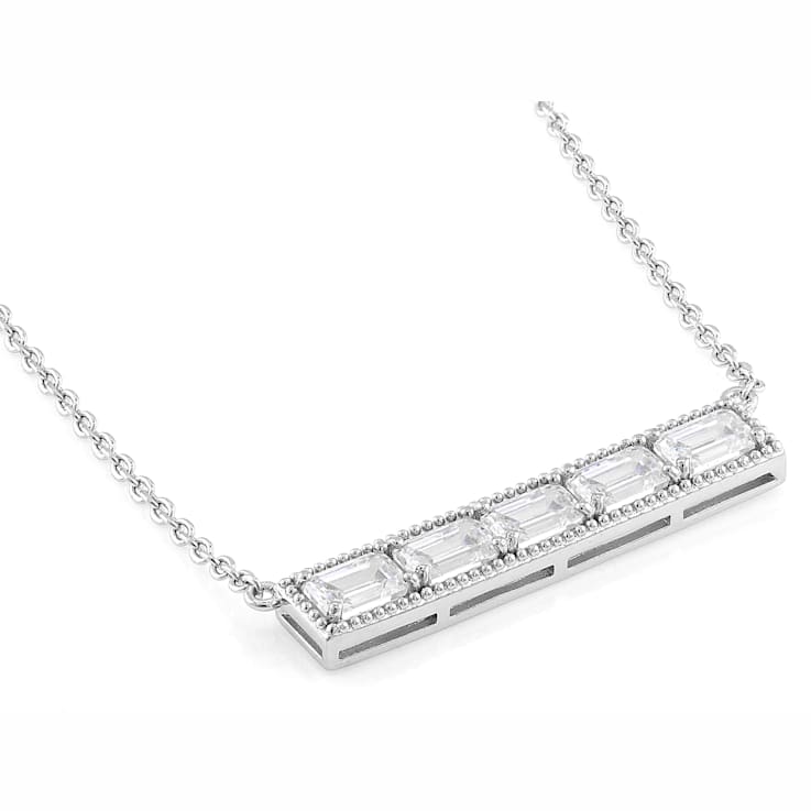Diamond Simulant Emerald-Cut Necklace In Sterling Silver