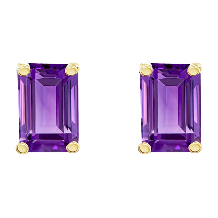 6x4mm Emerald Cut Amethyst 14k Yellow Gold Stud Earrings