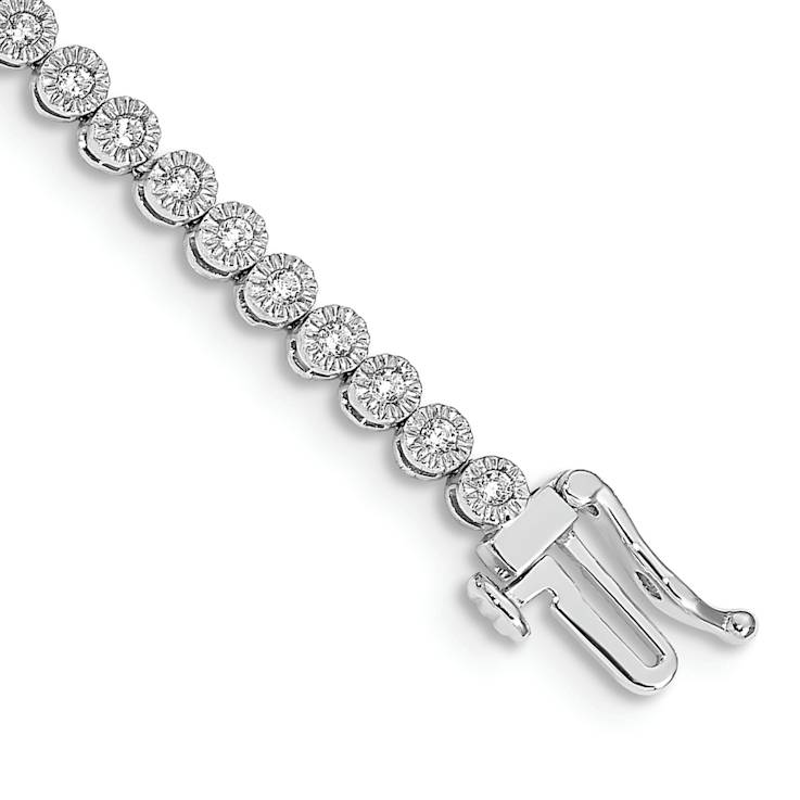 Rhodium Over 10k White Gold Diamond Tennis Bracelet