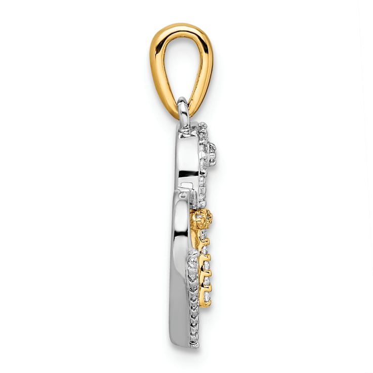14K Yellow and White Gold Heart with Cross Diamond Pendant