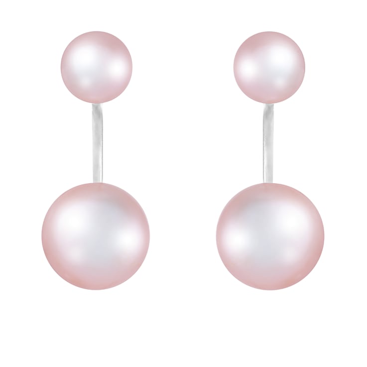 6-10mm Pink Cultured Freshwater Pearl Rhodium Over Sterling Silver Earrings