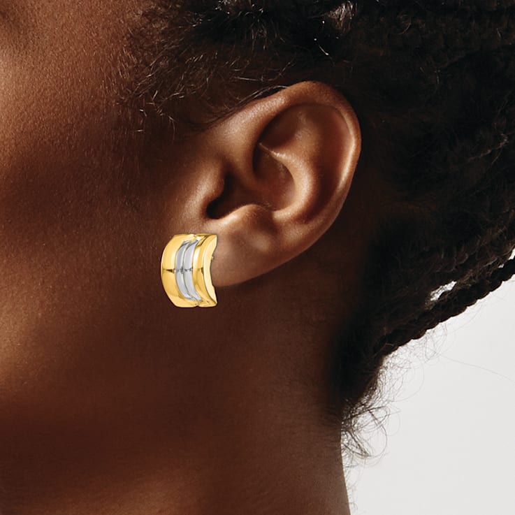 14k yellow Gold and Rhodium Over 14k Yellow Gold Stud Earrings