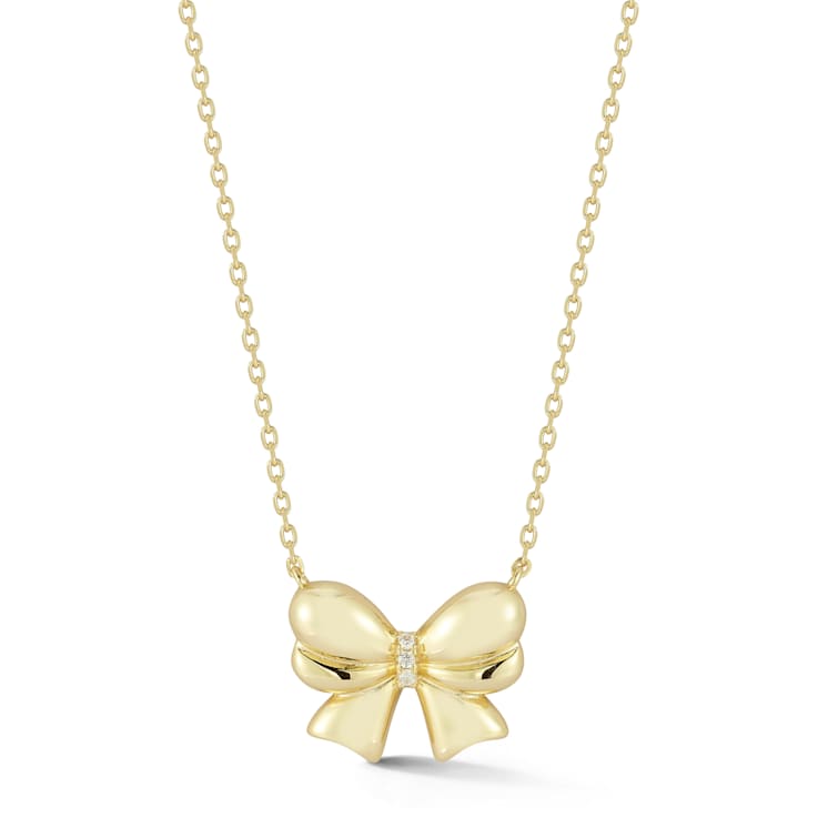 Rachel Zoe CZ Puffed Bow Pendant Necklace in 14K Gold Over Sterling Silver