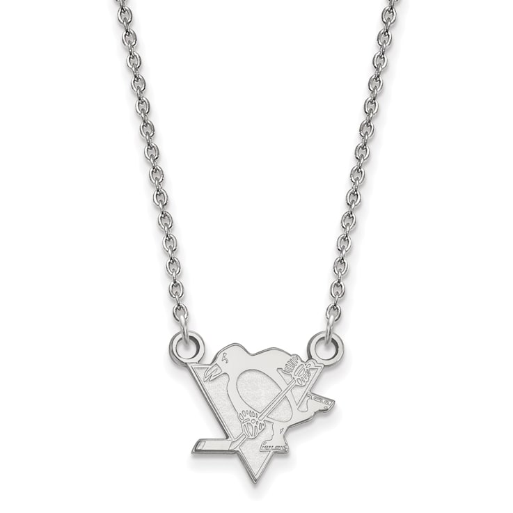 Rhodium Over Sterling Silver NHL LogoArt Pittsburgh Penguins Small Necklace